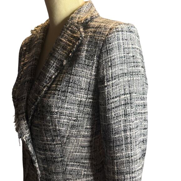DKNY Tweed Blazer Jacket, Black Gray Frayed Edge Boucle Career, Size 4 - Picture 6 of 10